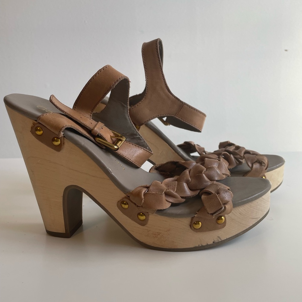 Gap Wooden Heel  Braided Leather wedge heel Strapped Sandal